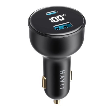 Incarcator pentru Masina cu Display Digital, USB, Type-C, PD100W - Havit (CC100W) - Black
