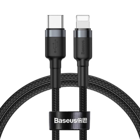 Cablu de Date Type-C la Lightning, 18W, 1m - Baseus Cafule (CATLKLF-G1) - Grey / Black