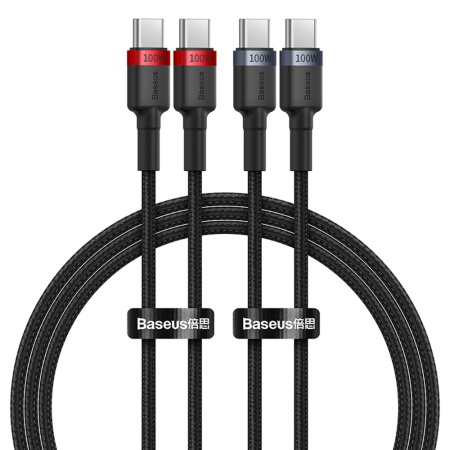 Cablu de Date Type-C to Type-C, Fast Charging 100W, 480Mbps, 2m (set 2) - Baseus (P10318306003-01) - Black/Red, Black/Grey