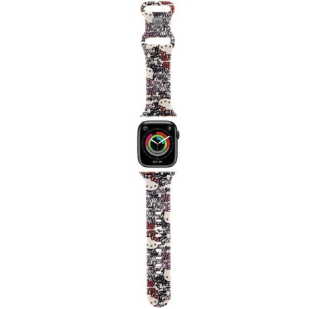 Curea pentru Apple Watch 1/2/3/4/5/6/7/8/9/10/SE/SE 2 (38/40/41/42mm) - Hello Kitty Strap Silicone Tags Graffiti (HKAWMSDGPTE) - Beige