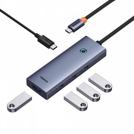 Hub Baseus UltraJoy 5-in-1 USB-C la 4xUSB 3.0 1xUSB-C 100W Gri