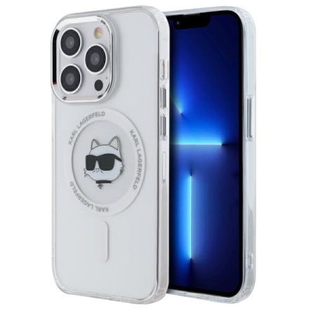 Husa pentru iPhone 13 Pro Max - Karl Lagerfeld IML MagSafe (KLHMP13XHLSCHH) - White Metal Choupette`s Head