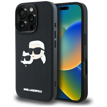 Husa pentru iPhone 16 Pro - Karl Lagerfeld 3D Design (KLHCP16LRBCKCHLK) - Rubber Karl&Choupette