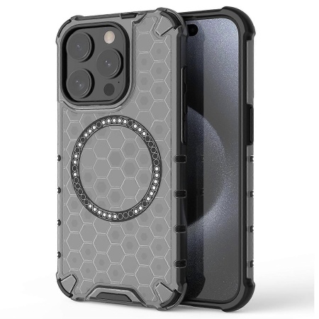 Husa transparenta pentru iPhone 15 Pro - Techsuit HoneyComb Shield MagSafe - Black