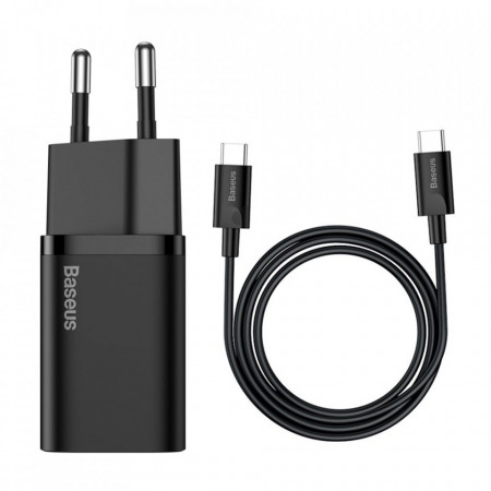 Incarcator retea Baseus Super Si QC 1C 25W + cablu Baseus USB-C 1m negru