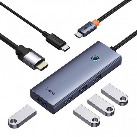 Hub Baseus UltraJoy 6-in-1 USB-C la HDMI4K@60Hz 4xUSB 3.0 1xPD 100W Gri
