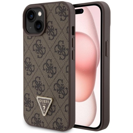 Husa pentru iPhone 15 - Guess Leather 4G Triangle Strass (GUHCP15SP4TDPW) - Brown