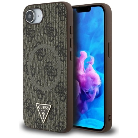 Husa pentru iPhone 16e - Guess 4G Ring Triangle Logo MagSafe (GUHMPSE4P4TDPW) - Brown