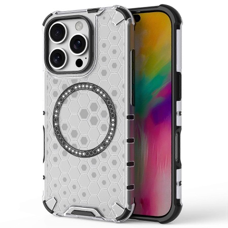 Husa transparenta pentru iPhone 16 Pro Max - Techsuit HoneyComb Shield MagSafe - White