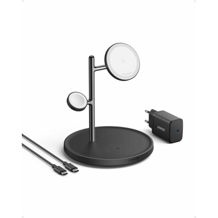 Incarcator wireless Anker MagGo 3-in1 Stand Qi 2.0 15W negru