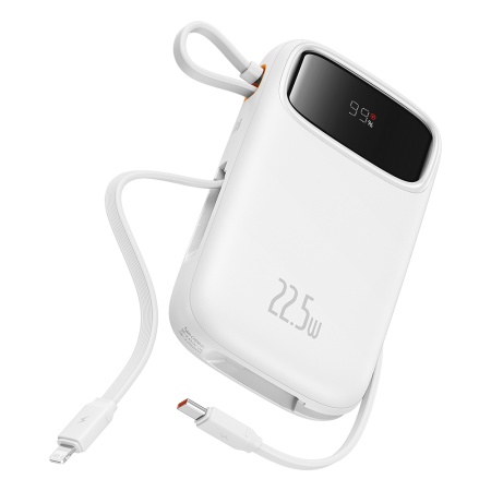 Acumulator Extern Lightning, 2x Type-C, USB, 22.5W, 20000mAh + Cablu Type-C, 30cm - Baseus Qpow Pro+ (P10055002223-00) - White