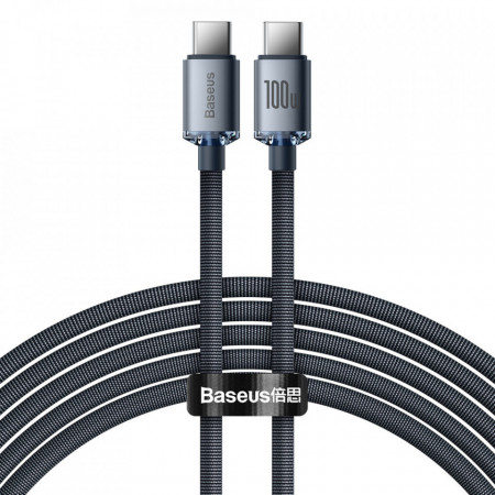 Cablu Baseus Crystal Shine Fast Charge USB-C la USB-C 100W 2m Negru