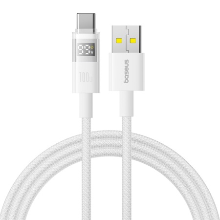 Cablu de Date cu Afisaj Digital, USB la Type-C, 100W, 1m - Baseus Display 2 (P10382701211-00) - Moon White