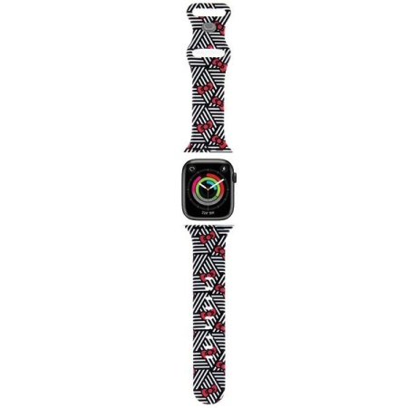 Curea pentru Apple Watch 1/2/3/4/5/6/7/8/9/10/SE/SE 2 (38/40/41/42mm) - Hello Kitty Strap Silicone Bows & Stripes (HKAWMSDIEZK) - Black