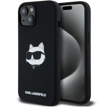Husa pentru iPhone 15 Plus - Karl Lagerfeld Silicone MagSafe (KLHMP15MSCHPPLK) - Choupette Head