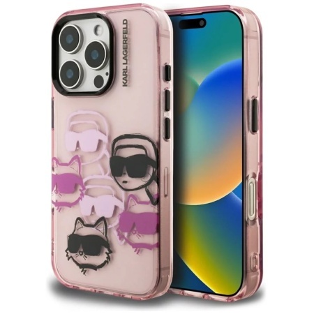 Husa pentru iPhone 16 Pro Max - Karl Lagerfeld IML Multi Head Pattern (KLHCP16XHMCHKCP) - Pink Karl&Choupette Head