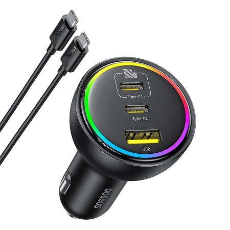 Incarcator Auto cu Lumini RGB, 2x Type-C, USB, 152.5W, Fast Charging - Baseus (C00036101111-00) - Cluster Black