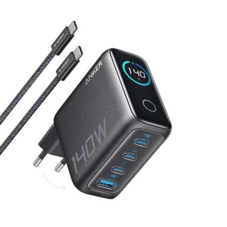Incarcator de retea Anker 140W Digital Display 3x USB-C 1x USB-A PD 3.1 cablu USB-C inclus Negru
