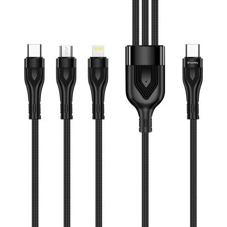 Cablu 4in1, 2x Type-C, Lightning, Micro-USB, 60W, 1.2m - ColorWay (CW-CBPDU3060-BK) - Black