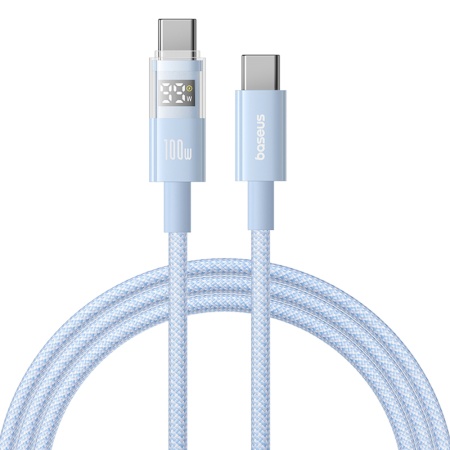 Cablu de Date cu Afisaj Digital, Type-C la Type-C, 100W, 2m - Baseus Display 2 (P10382702311-01) - Galaxy Blue