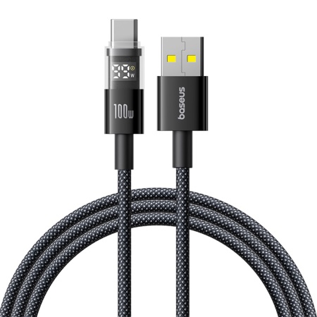 Cablu de Date cu Afisaj Digital, USB la Type-C, 100W, 1m - Baseus Display 2 (P10382701121-00) - Cosmic Black