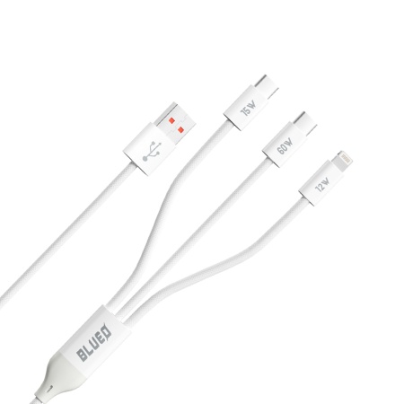 Cablu de Date USB-A la 2x USB-C, Lightning, Fast Charging - Blueo - White