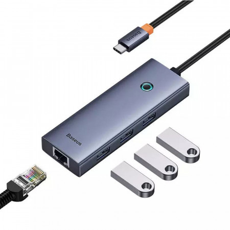 Hub Baseus UltraJoy 4-in-1 USB-C la 3xUSB 3.0 1xRJ45 Gri