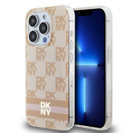 Husa iPhone 15 Pro Max - DKNY IML Checkered Mono Pattern & Printed Stripes MagSafe (DKHMP15XHCPTSP) - Pink