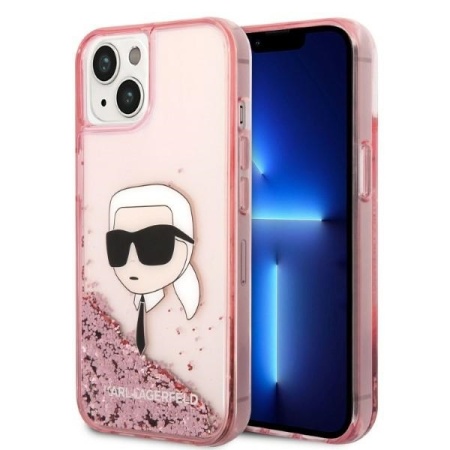 Husa pentru iPhone 14 Plus - Karl Lagerfeld Hardcase Glitter (KLHCP14MLNKHCP) - Pink Karl Head
