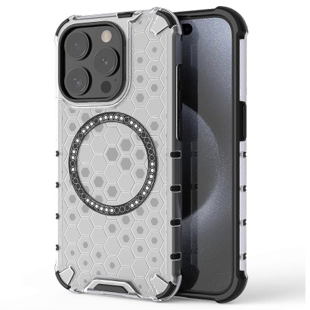 Husa transparenta pentru iPhone 15 Pro Max - Techsuit HoneyComb Shield MagSafe - White