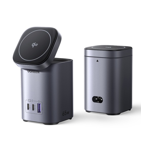 Incarcator fara Fir 4in1, USB, 2x Type-C, GaN, 65W, 3A, Qi2 - Ugreen X555 (55321) - Black
