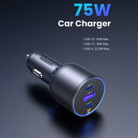 Incarcator pentru Masina Type-C, USB, 75W, 3A, PD3.0, QC 3.0 - Ugreen EC703 (35024) - Black