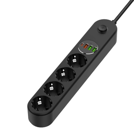 Prelungitor pentru Priza, 3xUSB, Type-C, Quick Charge, 2m - ColorWay (CW-CHE44PDB) - Black
