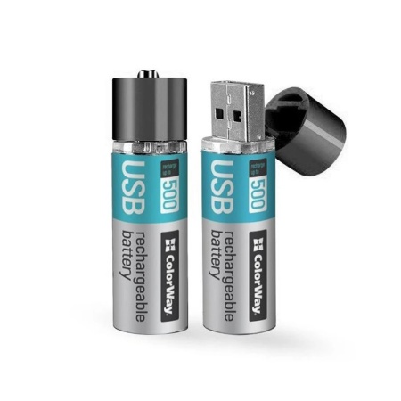 Acumulatori AA, 1200mAh, Multifunctional, Reincarcabil, USB (set 2) - ColorWay (CW-UBAA-02) - Gray