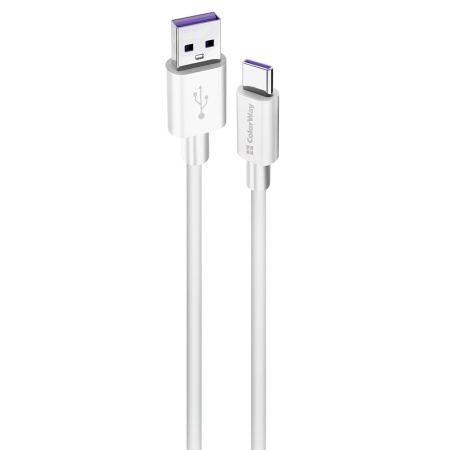 Cablu USB-A la USB-C, 5A, 1m - ColorWay (CW-CBUC019-WH) - White