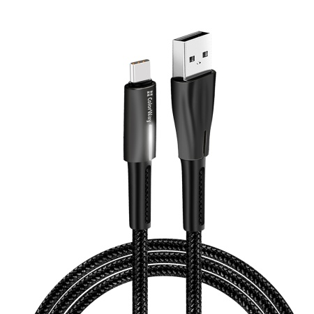 Cablu USB la Type-C, Quick Charge 3.0, LED, 2.4A, 1m - ColorWay (CW-CBUC035-BK) - Black