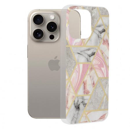 Husa pentru iPhone 15 Pro Max - Techsuit Marble Series - Pink Hex
