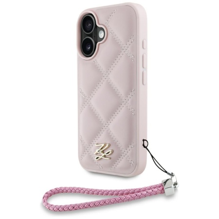 Husa pentru iPhone 16 - Karl Lagerfeld Quilted Initial Logo & Chain Strap (KLHCP16SPSQSKLSMSP) - Pink