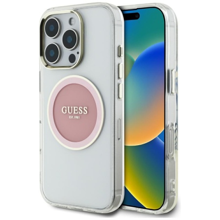 Husa pentru iPhone 16 Pro - Guess IML Metal Colored Circle MagSafe (GUHMP16LHTDRCEDP) - Pink