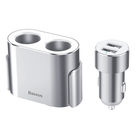 Incarcator auto Baseus High Efficiency 2 sloturi bricheta 80W +dual USB argintiu