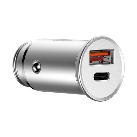 Incarcator Masina Type-C, USB, 30W, Multi Protocol - Baseus Circular Metal (CCALL-BS0S) - Silver