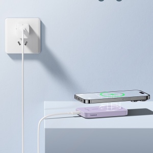 Acumulator extern Baseus Magnetic Mini Wireless Fast Charge 5000mAh, 20W, cu cablu USB-C 30cm, Violet - Img 6