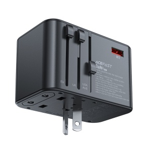 Adaptor pentru Priza 3x Type-C, EU, UK, AUS, US, GaN, PD75W - Acefast (Z1) - Black - Img 2