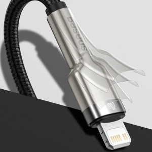 Cablu USB la Lightning, 2.4A, 480Mbps, 25cm - Baseus Cafule Series Metal (CALJK-01) - Black - Img 2