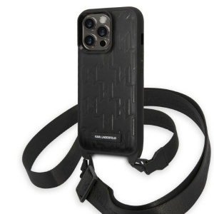 Husa iPhone 14 Pro - Karl Lagerfeld Hardcase with Strap (KLHCP14LSTMMK) - Monogram Plaque Logo - Img 1