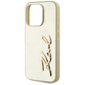 Husa iPhone 15 Pro - Karl Lagerfeld Hardcase Leather (KLHCP15LPFMFBKMD) - Gold Metal Signature - Img 6