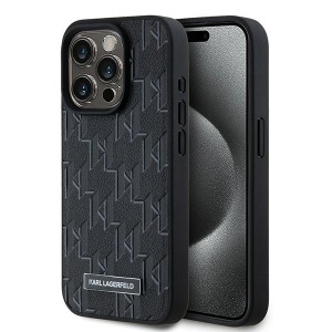 Husa iPhone 15 Pro Max - Karl Lagerfeld Leather MagSafe (KLHMP15XPKHPORPK) - Monogram Metal Logo - Img 1