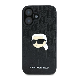 Husa iPhone 16 - Karl Lagerfeld Hardcase Leather Monogram (KLHCP16SPGKLKIPK) - Karl Head Pin - Img 3