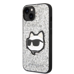 Husa pentru iPhone 14 - Karl Lagerfeld Hardcase Glitter (KLHCP14SG2CPS) - Silver Choupette Patch - Img 5
