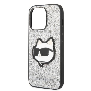 Husa pentru iPhone 14 Pro - Karl Lagerfeld Hardcase Glitter (KLHCP14LG2CPS) - Silver Choupette Patch - Img 5